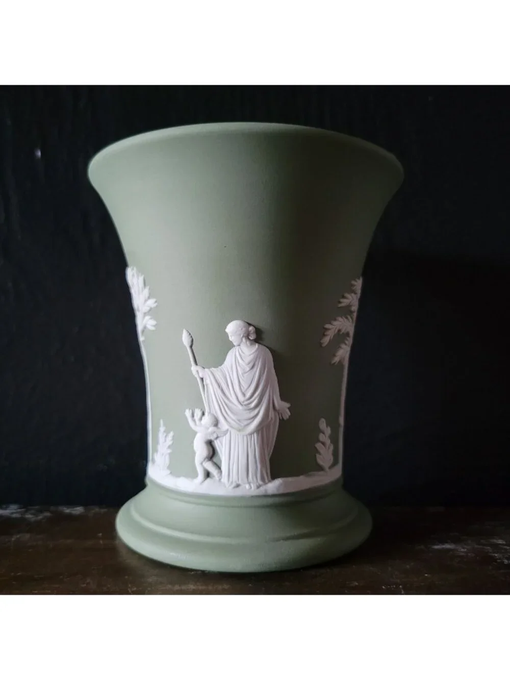 Vtg Wedgwood Jasperware Sage Green Vase Neoclassical Motif Small Posy Vase